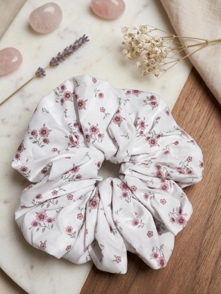 Vintage White Printed Scrunchie